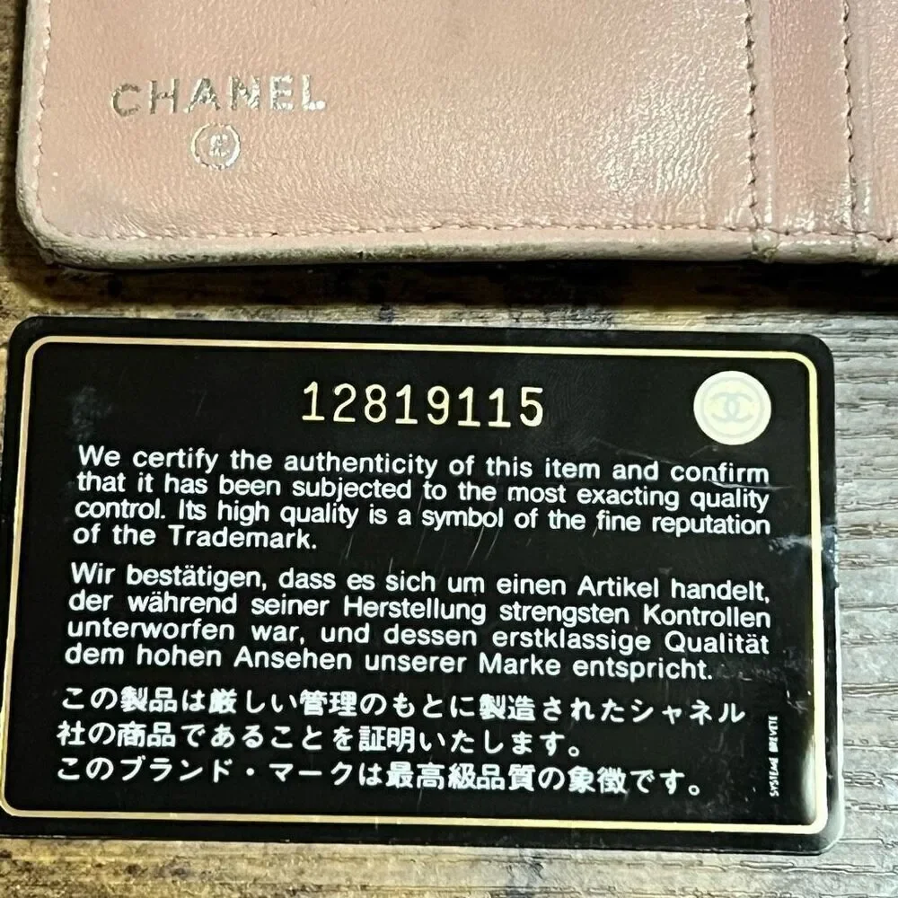 Black pink Chanel lamb skin long quilted bifold wallet card holder